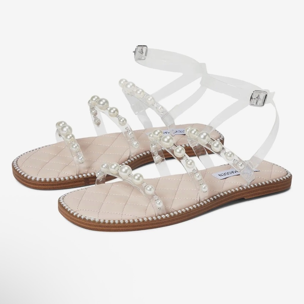 Steve Madden Cream and White Sandals with Pearl Straps